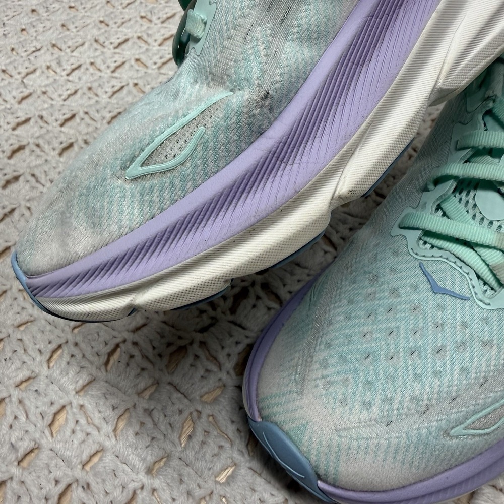 HOKA Clifton 9 Shoes Womens Size 8.5 B Mint Green Purple Running Gym Cushioned - Picture 4 of 11